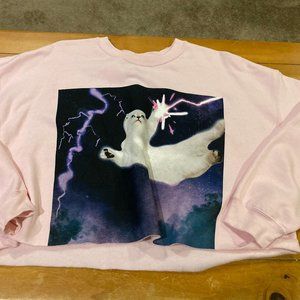 Official Taylor Swift Merch Pink Cropped Olivia Cat Lightning Sweatshirt XXL